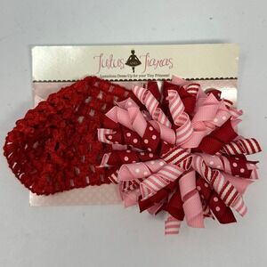 Tutus and Tiaras Baby Headband Red Crochet Korker Ribbon Bow Pink White Polkadot